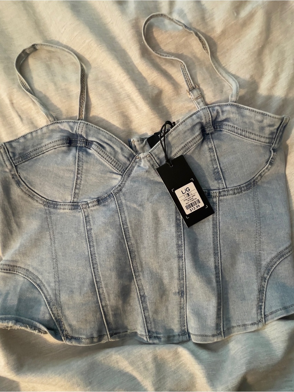 Fashion Nova Light Blue Denim Corset Cami